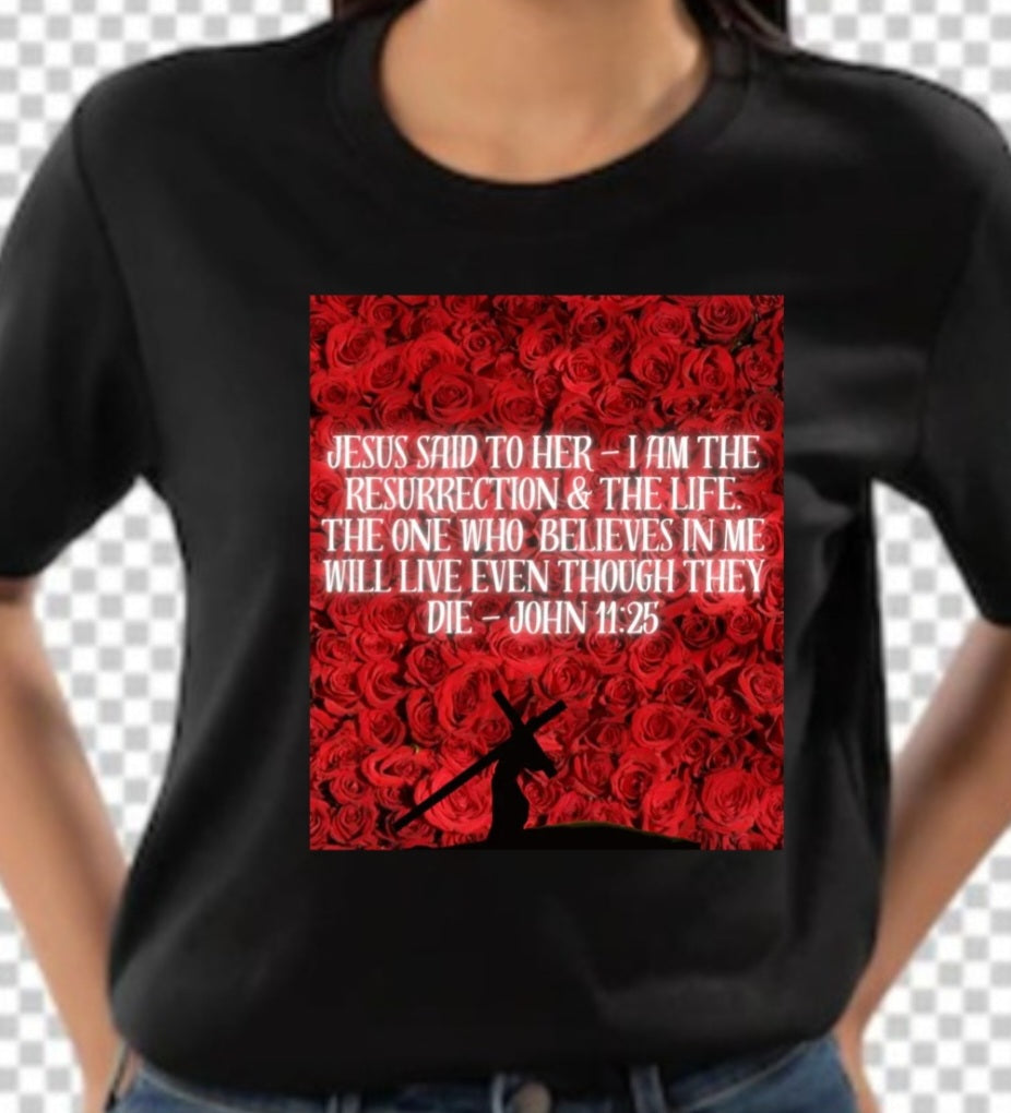 John 11:25 Black Bella-Canvas, Christian T-shirt.